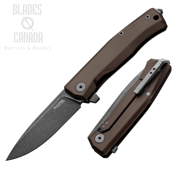 Lion Steel MT01A EB Myto Flipper Framelock Knife, M390 Black SW, Aluminum Earth Brown